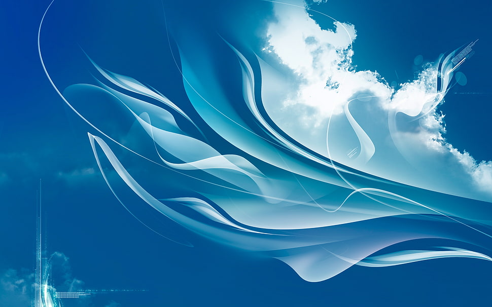 white and blue abstract art HD wallpaper